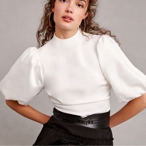 Anthropologie White Puff Sleeve Top